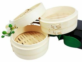 Dimsum High Tea 6&quot; Diameter Bamboo Steamer - Stackable Two Baskets With ... - £17.37 GBP