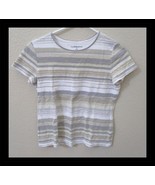 Croft &amp; Barrow Women&#39;s Small Tan Gray &amp; White Stripe Tee Top - €12,56 EUR