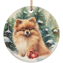 Cute Pomeranian Dog Christmas Winter Vintage Ornament Ceramic Gift Decor Hanging - £11.83 GBP