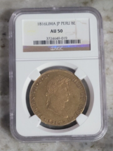 1816 Gold Lima JP Spanish Colonial Peru 8 ESCUDOS NGC Certified AU Graded - $2,985.00