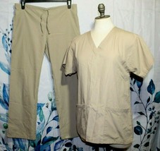 Spectrum Scrub Set Pants &amp; Top Solid Beige Tan Pockets Size XS Nurse Uni... - £15.48 GBP