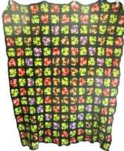 Vintage Granny Square afghan comforter crochet black w multicolors appx ... - $29.69