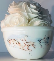 Vintage Milk Glass Mixing Bowl with an Embossed Fox Hunt Scene Horses &amp; ... - $28.00