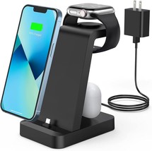 Charger Station Multiple Devices- 3in1 Fast Wireless Charging Dock Stand (Black) - £18.61 GBP