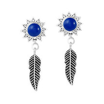 Dramatic Sunrays Floating Feather Blue Lapis Sterling Silver Post Drop E... - $12.86