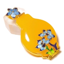 Yellow Chalcedony Pot Shape Gemstone Gold Plated Hand-Carved Blue Flower Pendant - £17.53 GBP