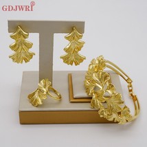 Dubai Gold Color Jewelry Set Drop Unique Design Pine Tree Shape Bracelet Ring Ea - £52.09 GBP