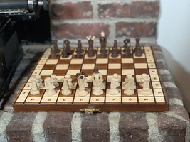 Wooden Chess Set Portable Wood Board Hand Carved Folding Game Vintage Pieces - £49.06 GBP