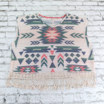 Xhilaration Shirt Womens Small Geometric Aztec Crochet Fringe Sleeveless V Neck - £12.58 GBP
