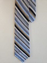 Gianfranco Ruffini Light Blue/Gold/Gray Stripe Pattern Neck Tie, 100% Silk - £8.19 GBP