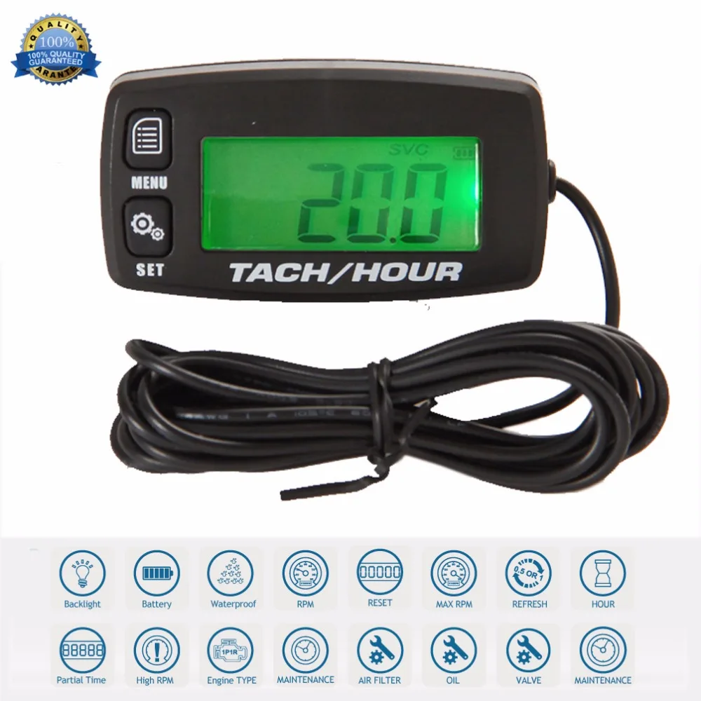 Digital Resettable Inductive Tacho Hour Meter Tachometer For Motorcycle Marine - £24.12 GBP
