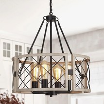 4-Light Farmhouse Chandelier Adjustable Chain Light Fixture White Oak Wo... - $89.05