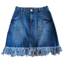 Hayden Bottom Fringe A Line Blue Denim Jean Skirt Size S Waist 26 Inches - £22.36 GBP