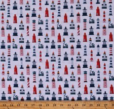 Cotton Lighthouses Towers Water White Fabric Print by the Yard D788.75 - $11.95