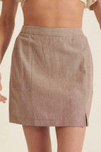 Banded Front Waist Pinstripe Mini Brown Skirt_ - £30.49 GBP