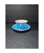 Noritake Gold Rim Blue Teacup &amp; Saucer Set, Art Deco Hand Painted, Vtg T... - $13.57 CAD