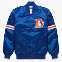 Vintage 80s NFL Denver Broncos Baseball Letterman Varsity Jacket Blue Satin - £83.66 GBP