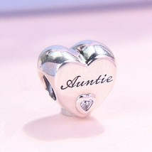 2019 Autumn Release 925 Sterling Silver  Auntie Love Heart Charm With Clear CZ  - £14.22 GBP