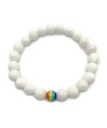 RAINBOW AND STONE BEAD BRACELET 8mm White Stretch LGBTQ Gay Pride Women Men - $12.26 CAD