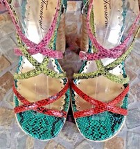Strappy Open Toe Heels Size 6 Twine Covered Animal Shoes Buckles Lulu Townsend  - £5.30 GBP