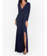 Betsy &amp; Adam A24450 Faux Wrap Cascade Jersey Gown Plus SZ 16W ($199) Navy - $140.58