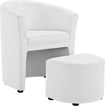 Armchair And Ottoman Set In White By Modway Called Divulge Faux Leather. - £230.17 GBP