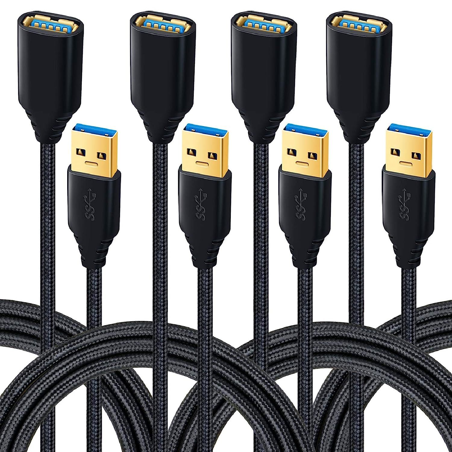 Primary image for Usb 3.0 Extension Cable, 4Pack [6Ft] Usb A Male To Female Braided Extender Cord 