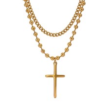 Yhpup Stainless Steel Cross Pendant Necklace for Women Minimalist Metal Golden L - £13.82 GBP