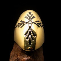 Perfectly crafted Men&#39;s Brass Costume Ring Christian Palm Tree Cross Black - £20.92 GBP