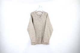 Vintage 90s Streetwear Mens Large Blank Wool Blend Knit Henley Sweater Brown - £46.68 GBP