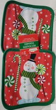 Set 2 Printed Kitchen Pot Holders (7&quot;x7&quot;) Winter, Christmas Snoman On Red, Ch - £6.21 GBP