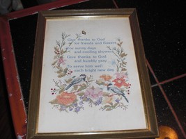 EUC! Lrg Needlepoint Cross Stitch Sampler Vtg Complete Pro Framed God Flowers - £30.63 GBP