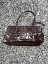 Liz Claiborne Handbag Women Brown Croc Embossed Faux Patent Leather Bag - £19.69 GBP