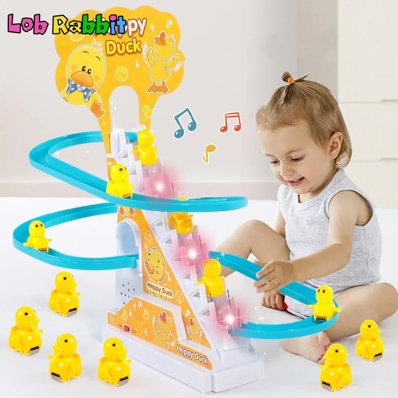 Baby Small Duck Pig Electronic Climbing Stairs Track Slide Pets Toys LED... - $17.36+