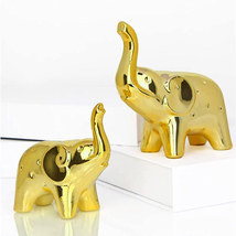 Gold Elephant Statue Figurines Home Ornaments Lucky Small Animal (Pair Elephant) - £34.37 GBP