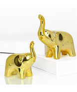 Gold Elephant Statue Figurines Home Ornaments Lucky Small Animal (Pair E... - £33.76 GBP