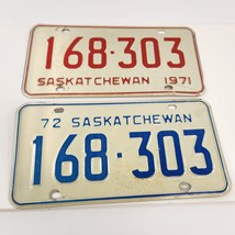 1971 1972 Saskatchewan License Plate Matching Pair Red Blue Expired 168 303 - £22.85 GBP