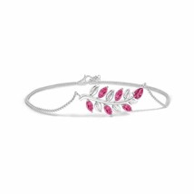 ANGARA Pear and Marquise Pink Sapphire Olive Branch Bracelet in 14K Solid Gold - £1,026.30 GBP