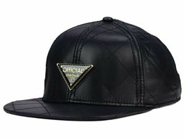 Official All Over Quilted Satin Adjustable Strapback Black Flat Bill Cap Hat - £14.87 GBP
