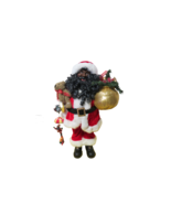 Black Santa Claus Red White Velvet Suit Faux Fur Presents Bear Ornament ... - £62.60 GBP
