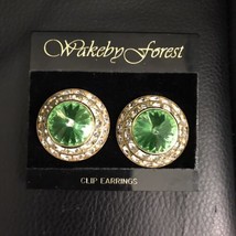 Wakeby Forest Goldtone Green Revoli and Rhinestone Clip On Earrings - £8.89 GBP