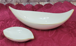 Lenox Pointed Oval Vegetable Serving Boat Bowl and Sauce Dish 24K Gold D... - £24.77 GBP