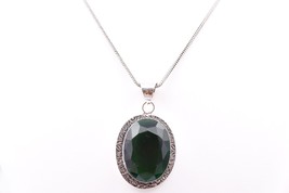 Fait à la Main Rhodium Poli Vert Onyx Forme Ovale Femme Pendentif Collier - £18.64 GBP+