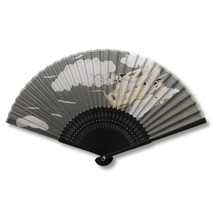 SILK HAND FAN 8&quot; Lucky Dragon Gray and Black High Quality Folding Pocket Purse - £7.97 GBP