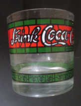 Coca-Cola Short Clear Glass Forest Green & Red Tiffany band on top & bottom 8oz - £3.68 GBP