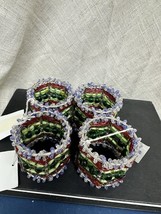 4 Williams Sonoma Beaded Napkin Rings New Colorful Trillium Designs - $16.83