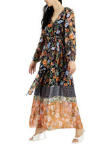 Women&#39;s INC International Concepts Navy Floral Print L/S V-Neck Maxi Dress Sz 6 - £27.36 GBP