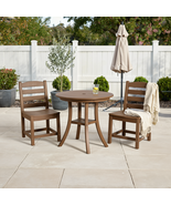 3-Pc HDPE Outdoor Dining Set: Round Table &amp; Armless Chairs, Dark Oak - $7,460.17 MXN