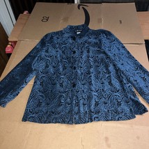 Sag Harbor Womens Size 12 Tapestry Shirt Blouse Jacket, Blue Black Paisley Print - £15.31 GBP