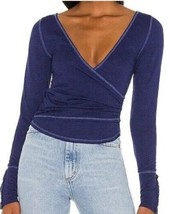 Free People Women&#39;s Blue Penny Long Sleeve Wrap Top Size Petite Small NWT - £22.55 GBP